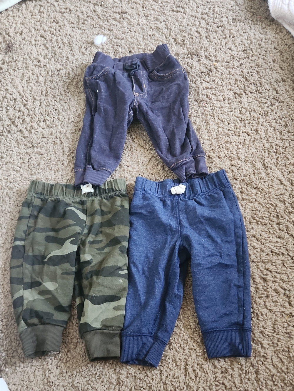 Carter's Three-Pack Kids Jogger Bottoms in Navy, Dark Gray, and Olive Camo